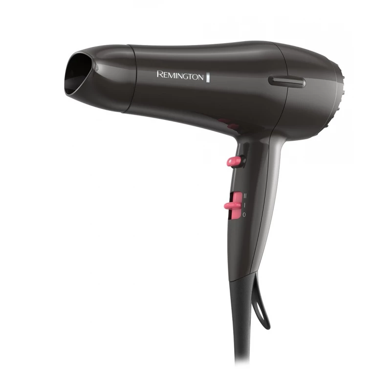 Remington D2121 Hair Dryer with 1800W power, dual heat/speed settings, cool shot feature, and precision styling nozzle. Ideal for all hair types.