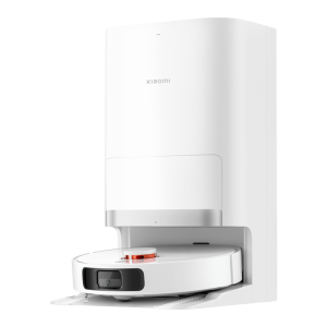 مكنسة روبوت شاومي X20+ مع محطة التنظيف الذاتي الشاملة باللون الأبيض.