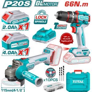 صاروخ شحن توتال، درل توتال، طقم TCKLI20273، صاروخ وبطاريتين، أدوات توتال 20 فولت، صاروخ جلي شحن، درل brushless.