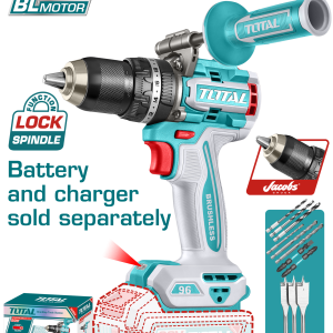 جسم درل شحن توتال 20 فولت بدون فحمات عالي العزم مع رأس معدني 13 ملم وتصميم صناعي.