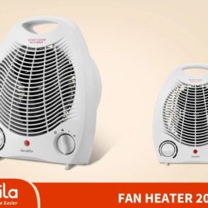 دفاية مروحة ديكايلا موديل KEFH002W باللون الأبيض مع مفاتيح تحكم علوية ومقبض حمل.