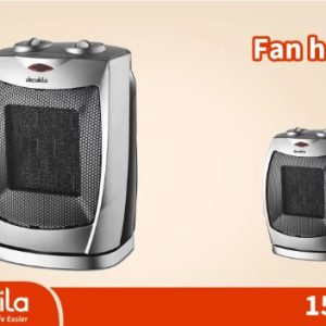 مدفأة سيراميك كهربائية من ديكايلا موديل KEFH005S بتصميم عصري وأزرار تحكم.