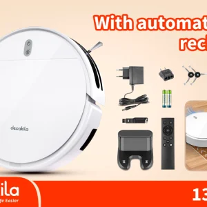 مكنسة كهربائية روبوتية ديكايلا موديل DECABOT06 بتصميم منخفض للتنظيف الذكي للأرضيات.