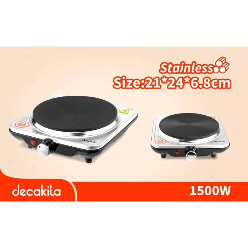 موقد كهربائي ديكايلا شعلة واحدة باللون الأبيض/الأسود مع مفتاح تحكم بالحرارة.