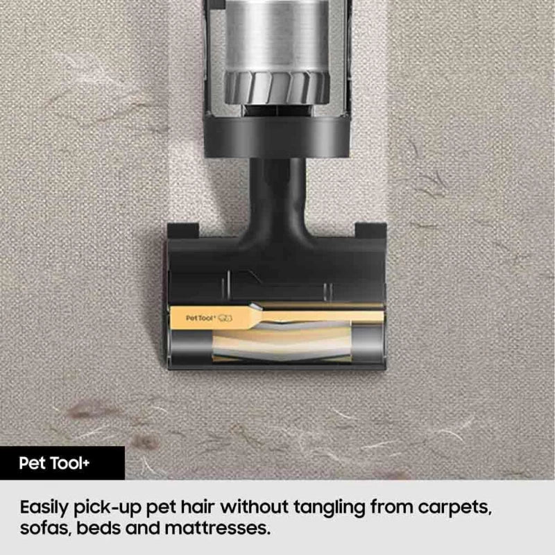 مكنسة سامسونج لاسلكية Jet 95 Pro لون أسود كربوني، قوة شفط 210 واط مع أداة تنظيف شعر الحيوانات الأليفة وقاعدة شحن Z Station موديل VS20C9547TB/EU.