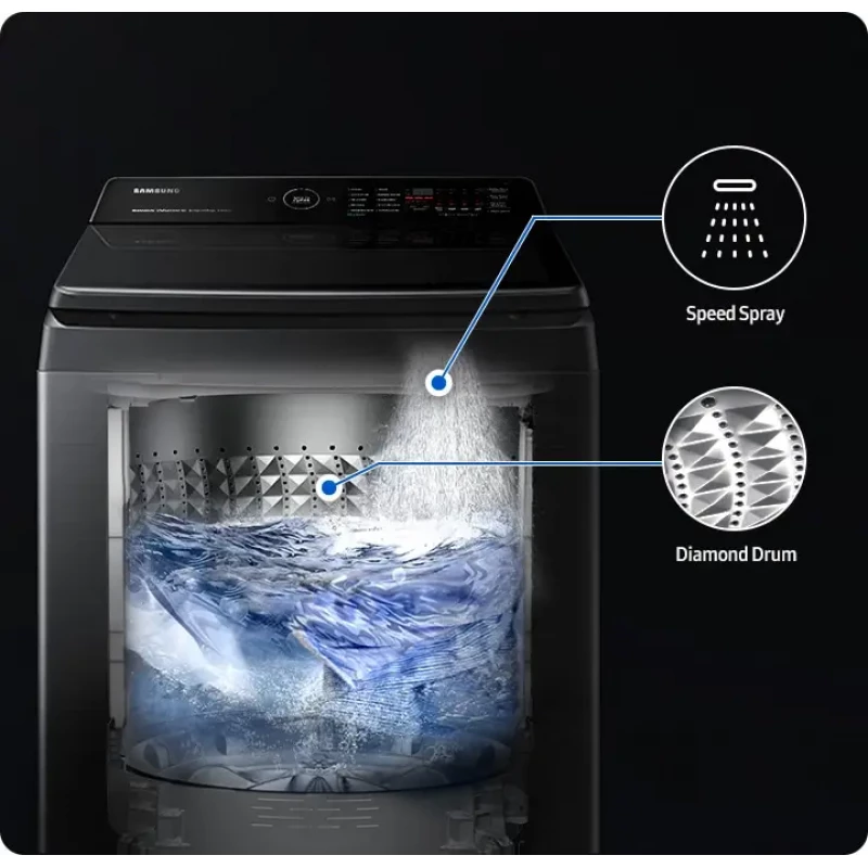 غسالة سامسونج أوتوماتيك فتحة علوية سعة 15 كجم لون رمادي غامق موديل WA15CG5745BDFQ.