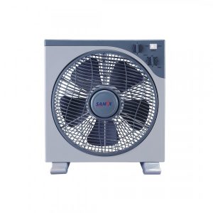 Samix 12-inch square box fan, model LF-BF-1204, white compact design for office and home cooling.